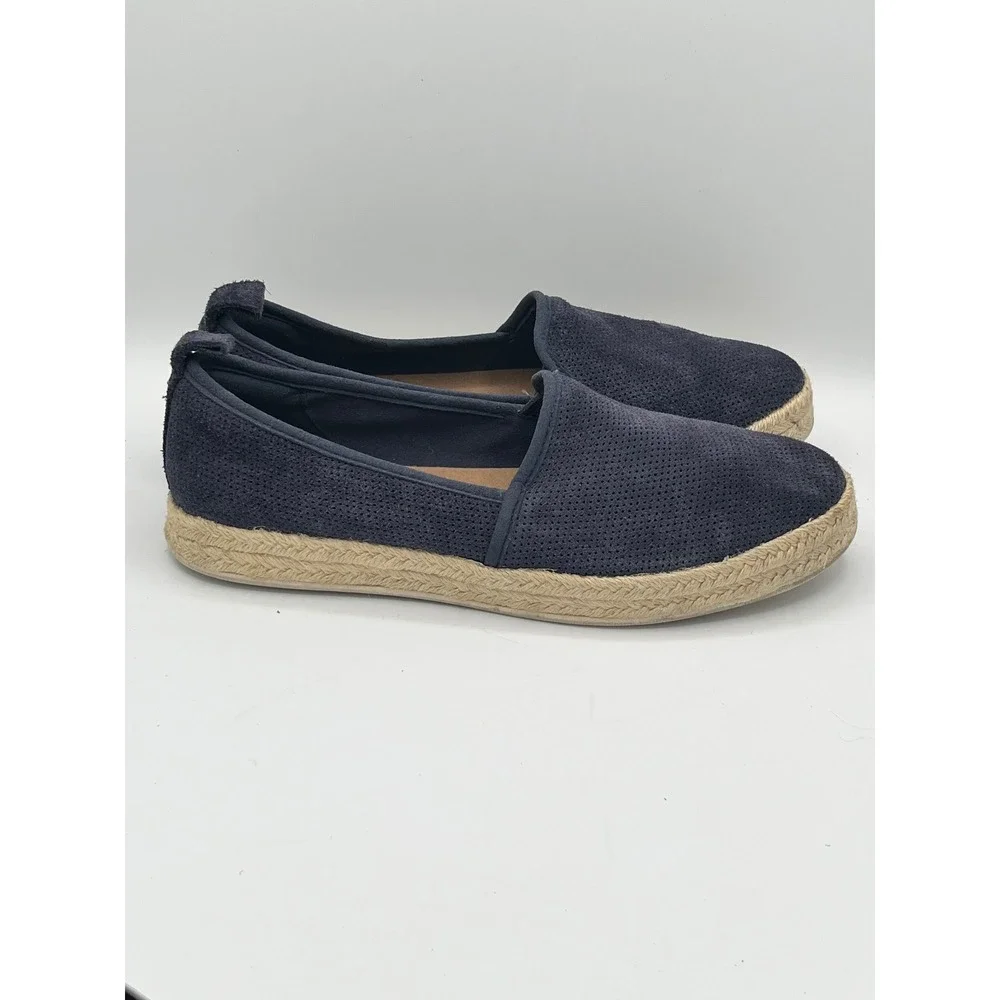 Clarks Collection Navy Blue Perforated Suede Espadrille Flats Women Sz 9M